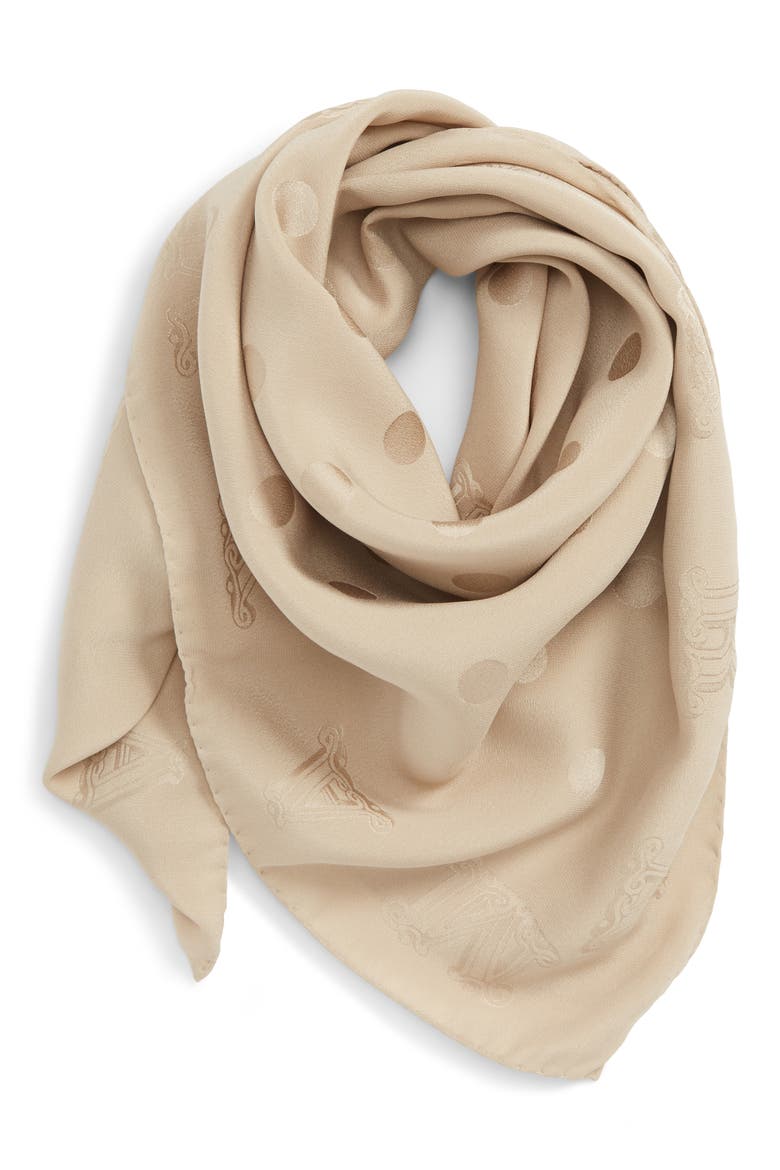 Saveria Polka Dot Jacquard Silk Scarf, Alternate, color, BEIGE