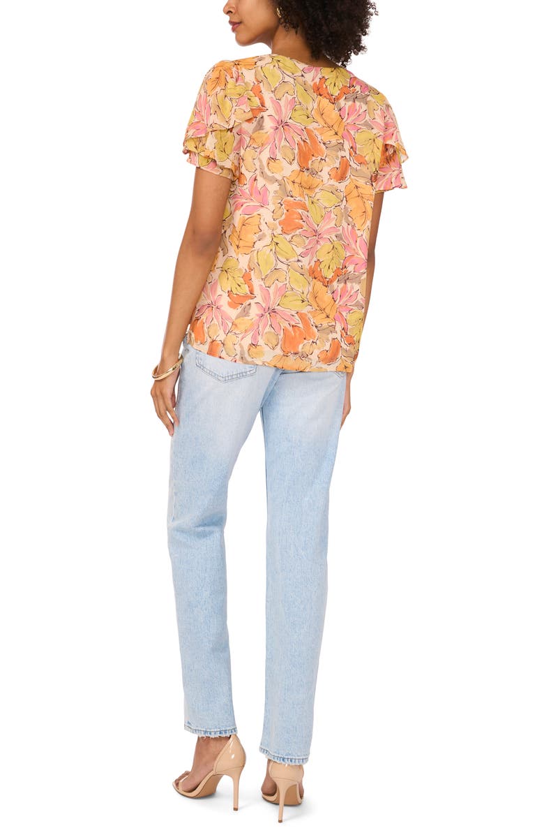 Vince Camuto Floral Ruffle Sleeve Chiffon Top, Alternate, color,