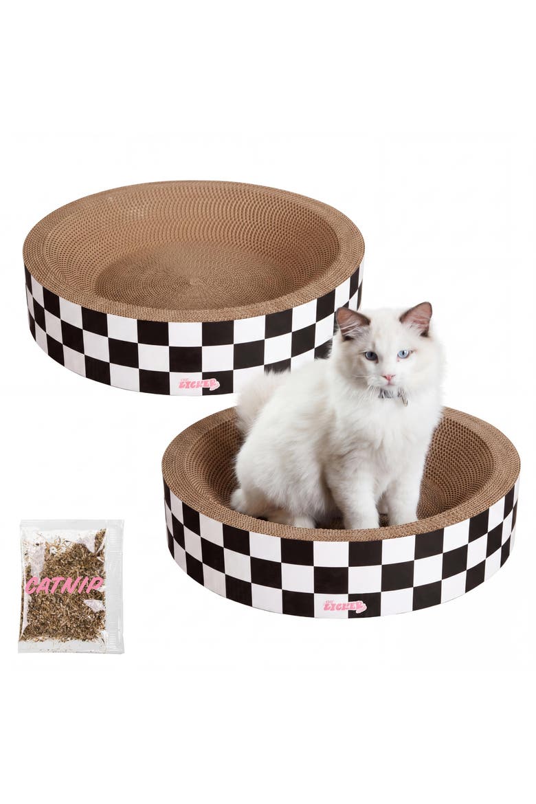 Daisy Modern Cardboard Bowl Cat Scratcher with Catnip, Main, color, White/Black