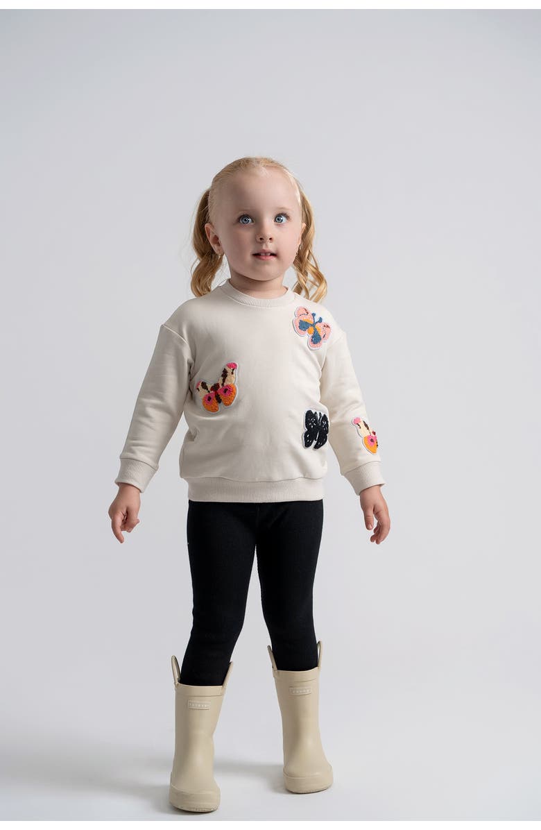 Charlotte & George Butterfly Hook Stitch Set French Fleece Top and Leggings Set, Alternate, color, Denim