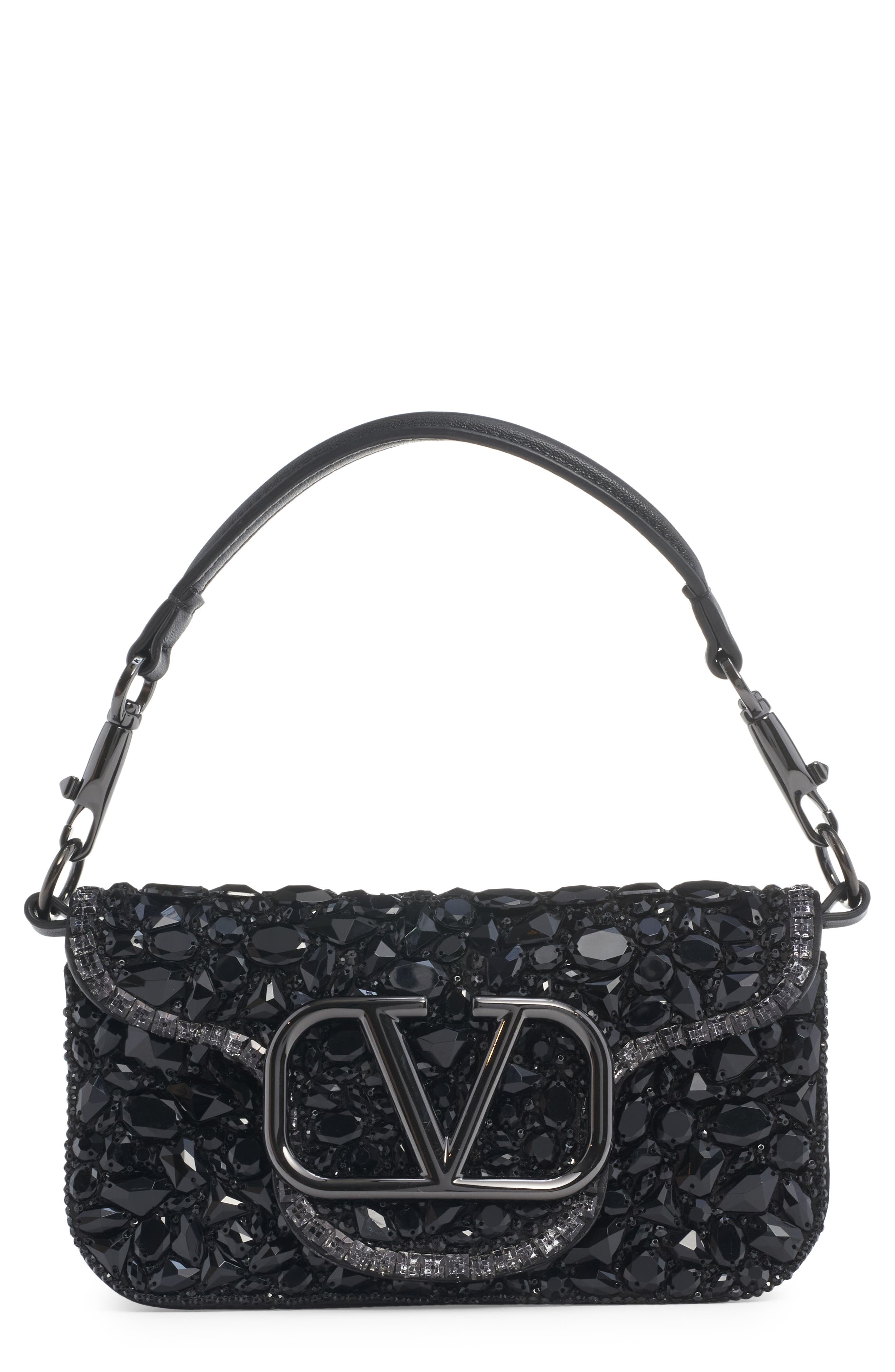 Valentino Garavani Small Locò Crystal Embellished Shoulder Bag, Main, color, 