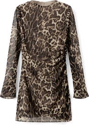 MANGO Leopard Print Draped Long Sleeve Minidress