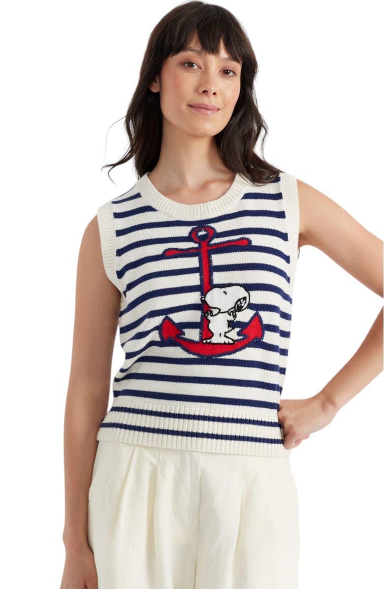 Chinti & Parker Chinti Meets Peanuts Embroidered Snoopy Anchor Tank, Main, color, Cream/Admiral Blue