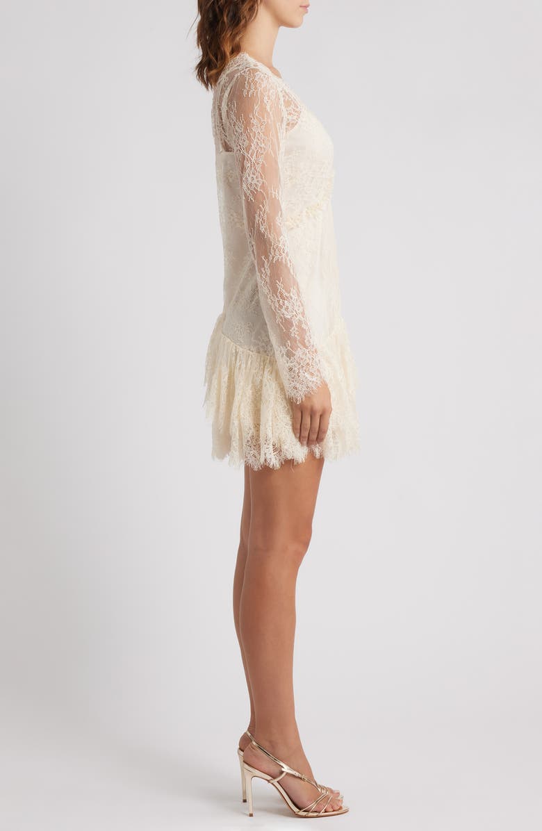 LoveShackFancy Seelie Eyelash Lace Long Sleeve Minidress, Alternate, color, Ivory
