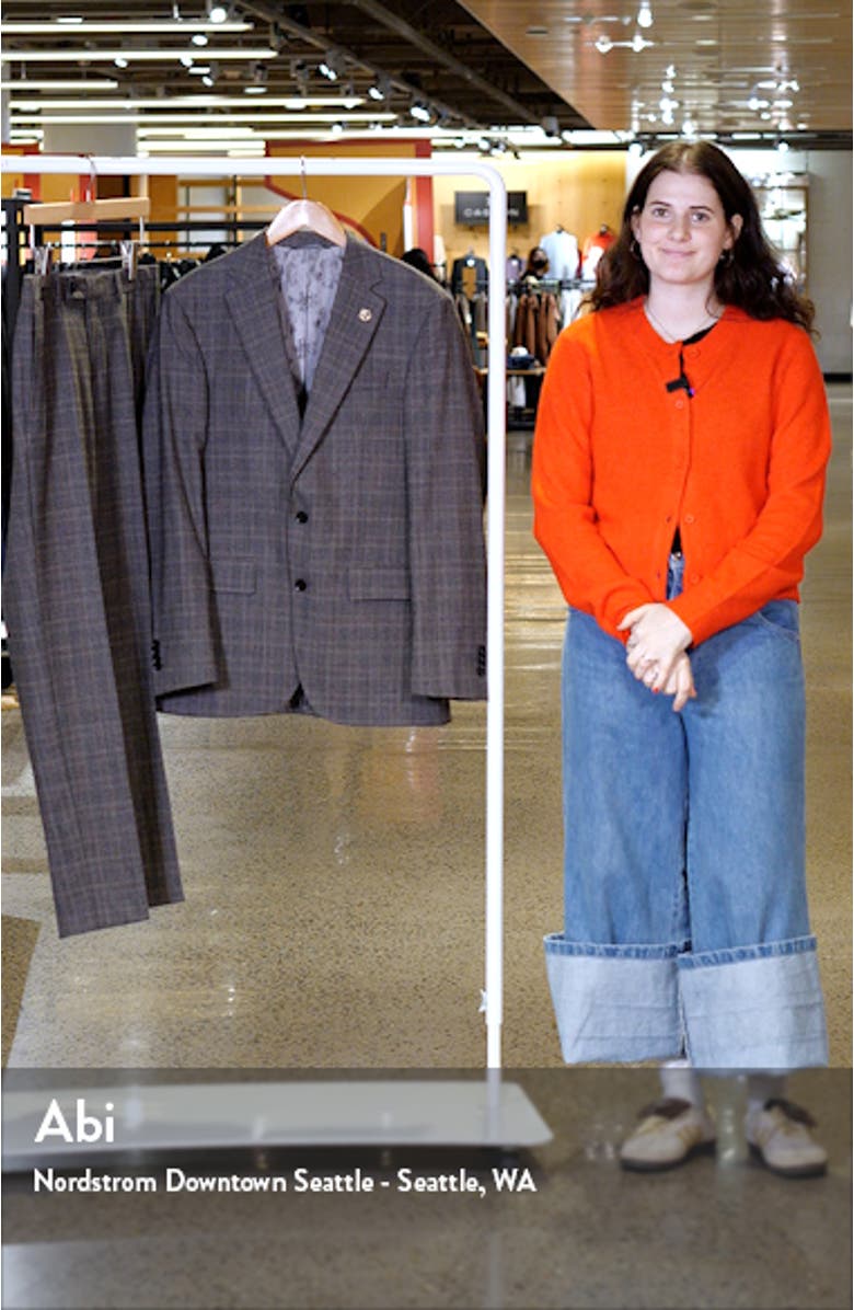 Jay Slim Fit Brown Glen Plaid Stretch Wool Suit, sales video thumbnail