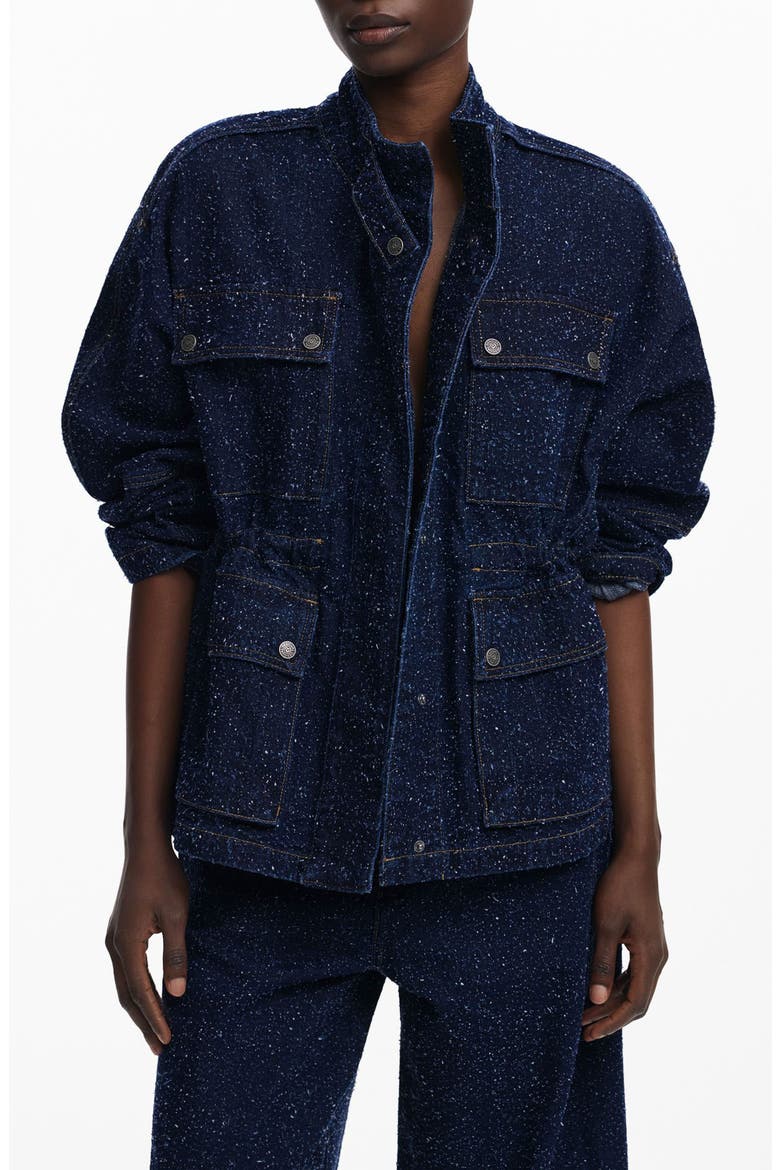 Flecked Denim Trucker Jacket, Main, color, DARK BLUE
