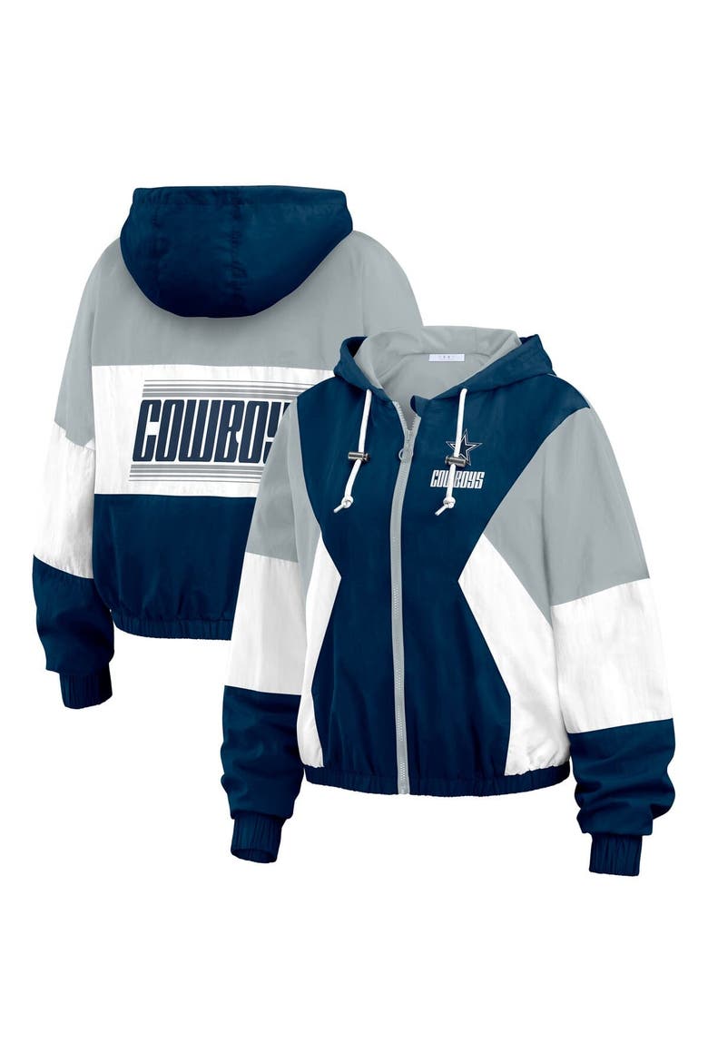 Women's WEAR by Erin Andrews  Navy Dallas Cowboys Color Block Full-Zip Windbreaker Jacket, Alternate, color, Navy
