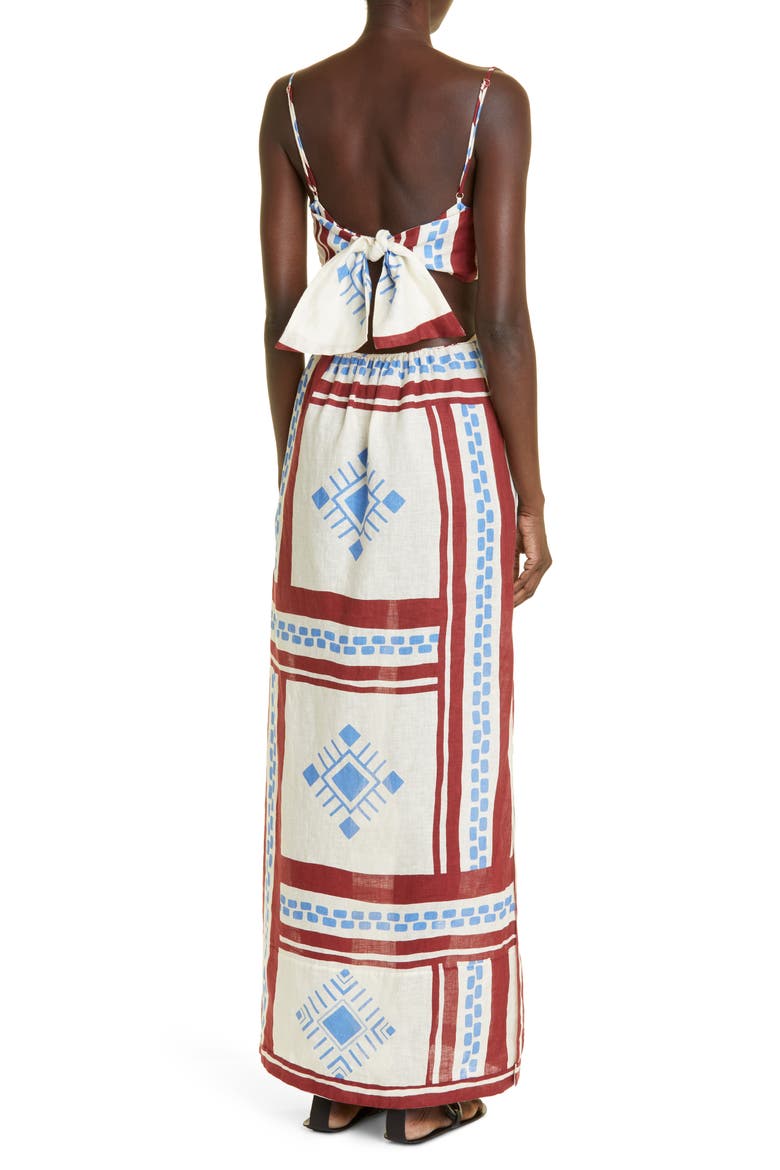 Kay Pacha Abstract Print Linen Maxi Dress, Alternate, color, CUZCO SAND/ WINE/ COBALT