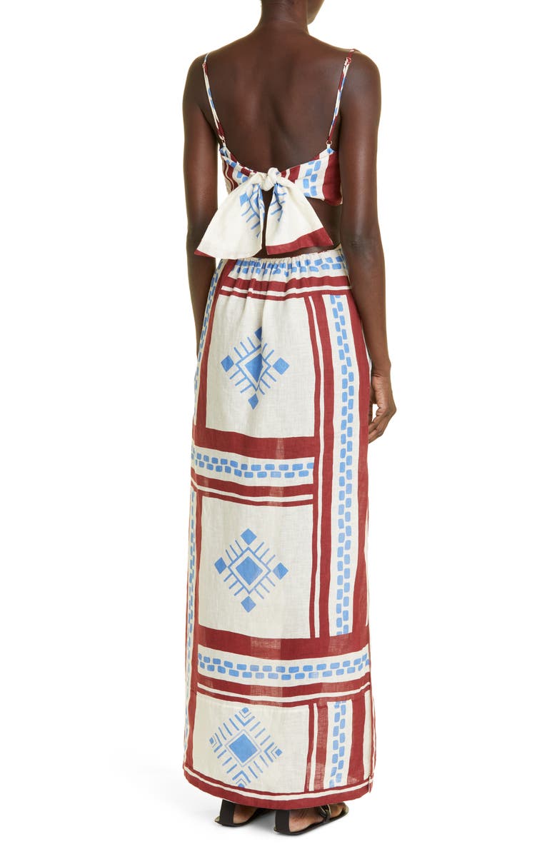 Johanna Ortiz Kay Pacha Abstract Print Linen Maxi Dress, Alternate, color,