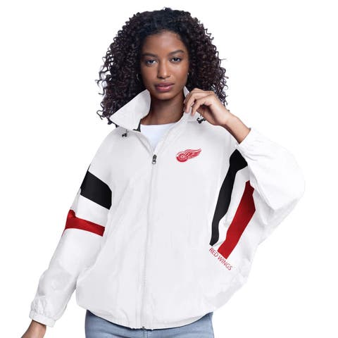 Women's G-III Sports by Carl Banks  White Detroit Red Wings Game News Oversized Full-Zip Hoodie Jacket