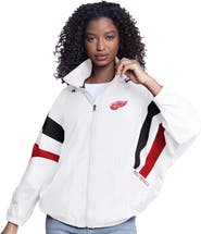 G-III SPORTS BY CARL BANKS Women's G-III Sports by Carl Banks White Detroit Red Wings Game News Oversized Full-Zip Hoodie Jacket