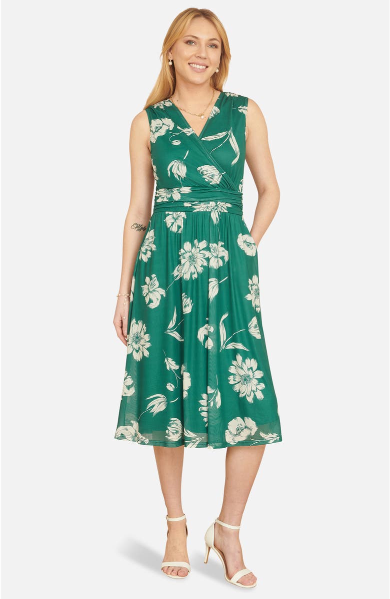 Yumi Floral Print Stretch Mesh Dress, Main, color, Green