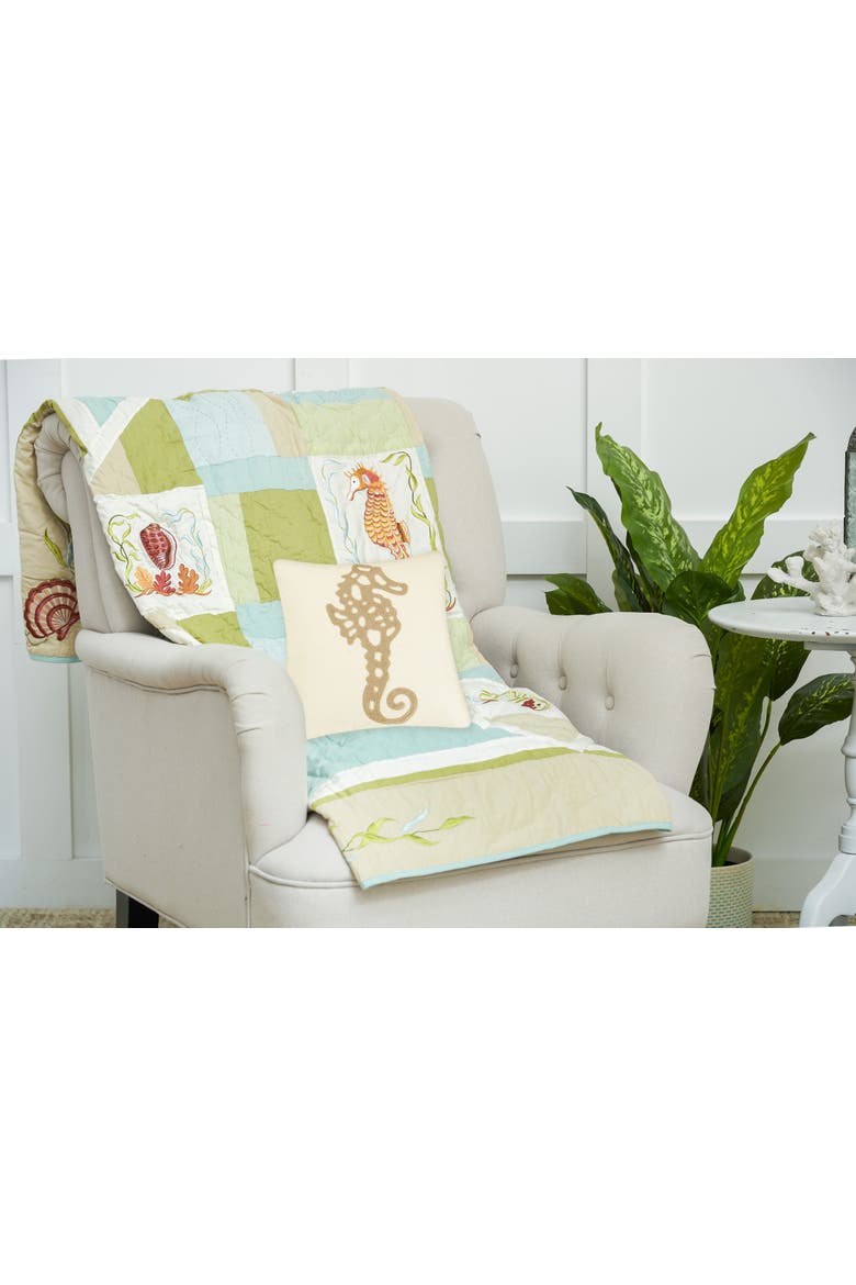 Seahorse Rice Stitch Accent Throw Pillow 18" x 18", Alternate, color, Beige