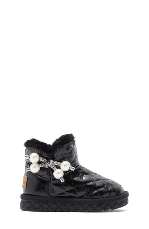 Doe A Dear Kids' Rhinestone Faux Pearl Faux Fur Trim Boot In Black