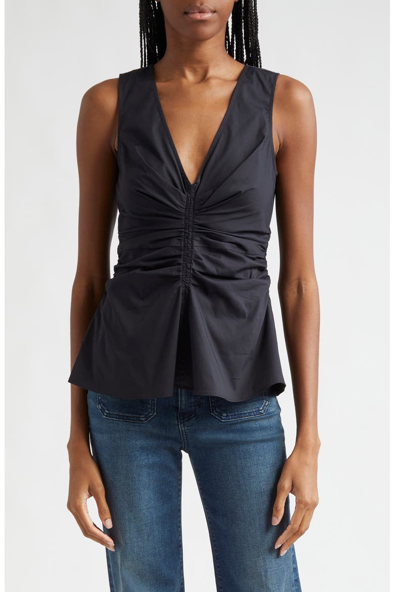 Aiden Center Ruched Stretch Cotton Top, Main, color, BLACK