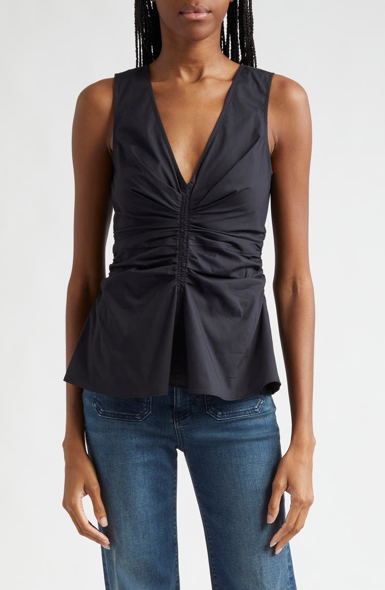Veronica Beard Aiden Center Ruched Stretch Cotton Top, Main, color, 