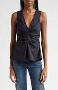 Veronica Beard Aiden Center Ruched Stretch Cotton Top