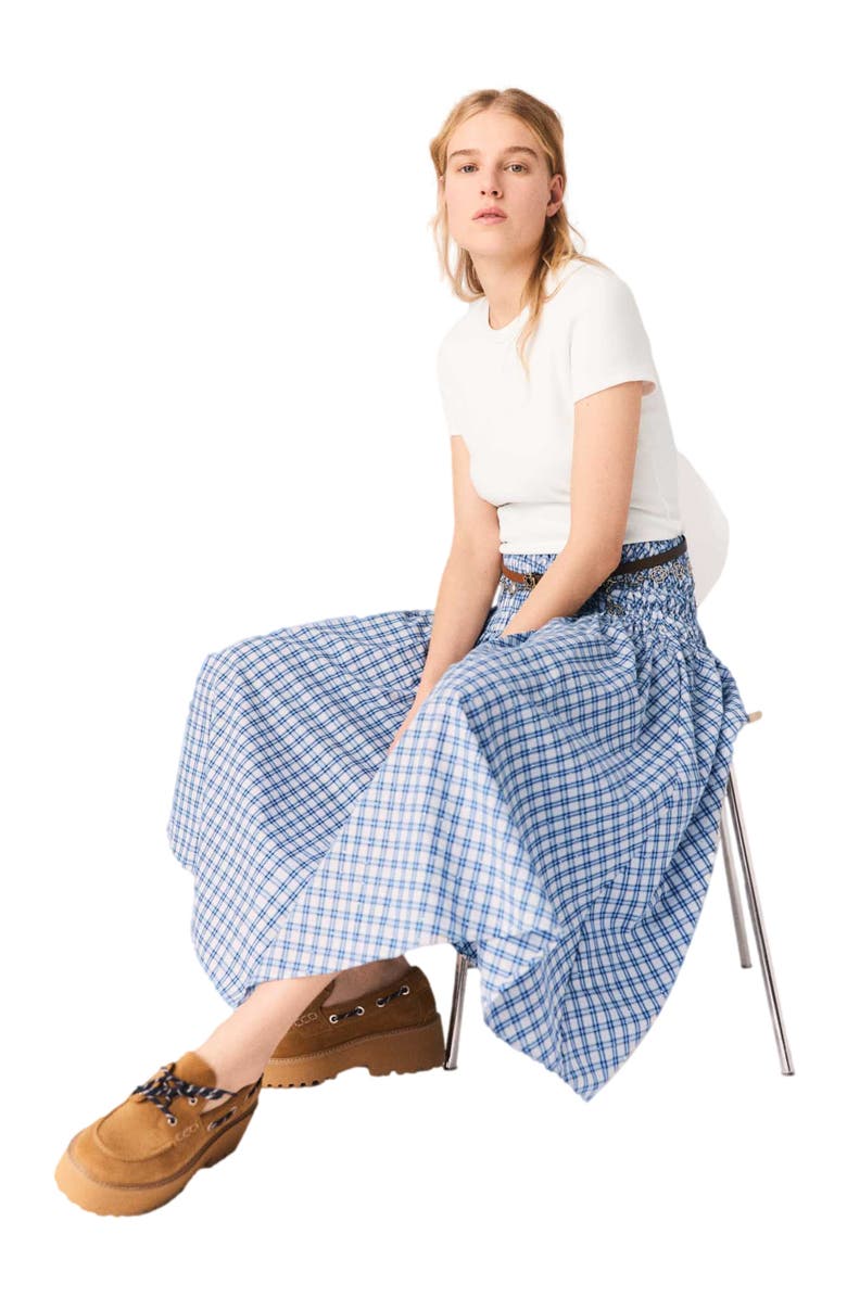 maje Rhinestone cotton maxi skirt, Alternate, color, Blue Check Print