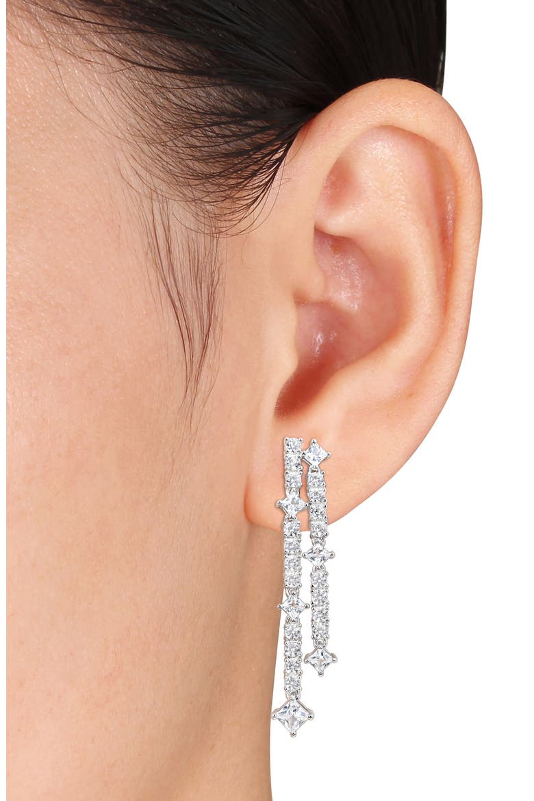Lab-Created White Sapphire Double Row Drop Earrings, Alternate, color, WHITE