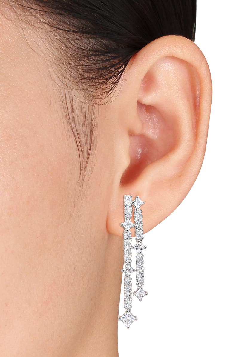 DELMAR Lab-Created White Sapphire Double Row Drop Earrings, Alternate, color, White