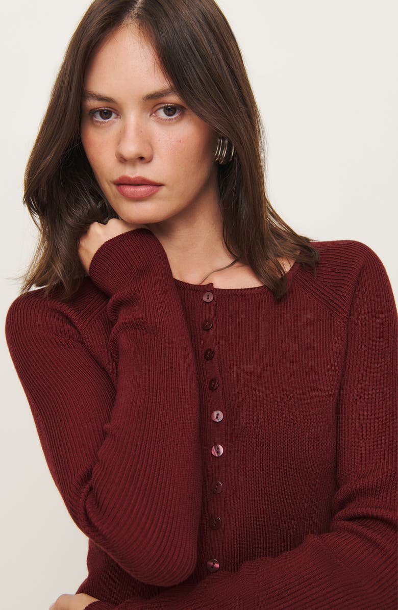 Reformation Meadow Wool Crop Cardigan, Alternate, color, Chianti