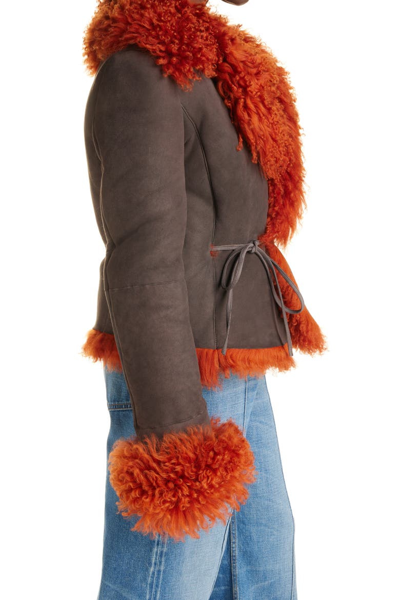Lakia Suede & Genuine Shearling Wrap Jacket, Alternate, color, RUST ORANGE