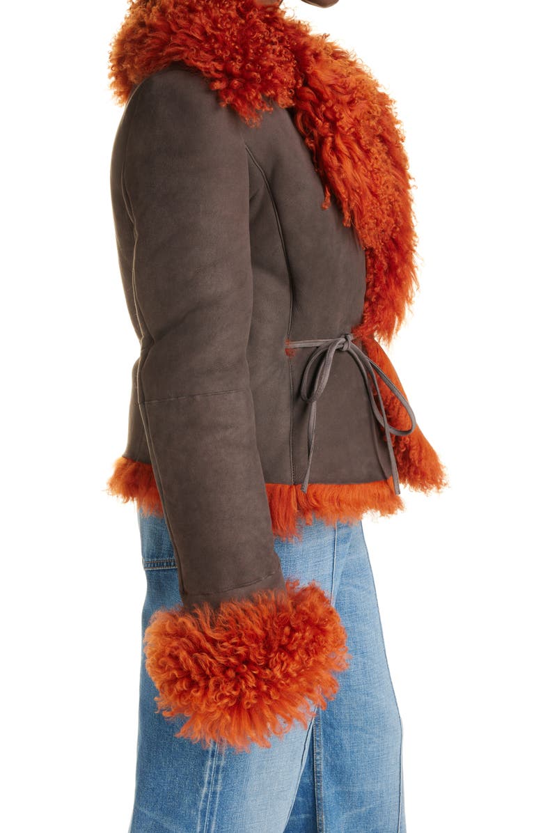 Acne Studios Lakia Suede & Genuine Shearling Wrap Jacket, Alternate, color,