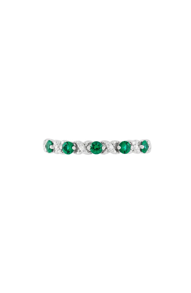 Frankie & Zoe 14K White Gold Lab Grown Emerald & Lab Grown Diamond Band Ring, Alternate, color, White Gold