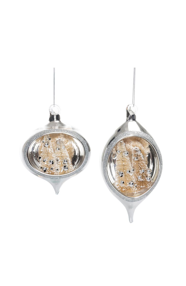 Transpac Glass Sisal Tree Silver Ornament Set of 2 Christmas Decor, Main, color, Metallic Silver