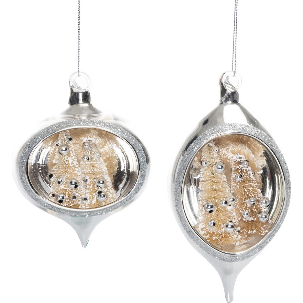 Transpac Glass Sisal Tree Silver Ornament Set Of 2 Christmas Decor In Multi