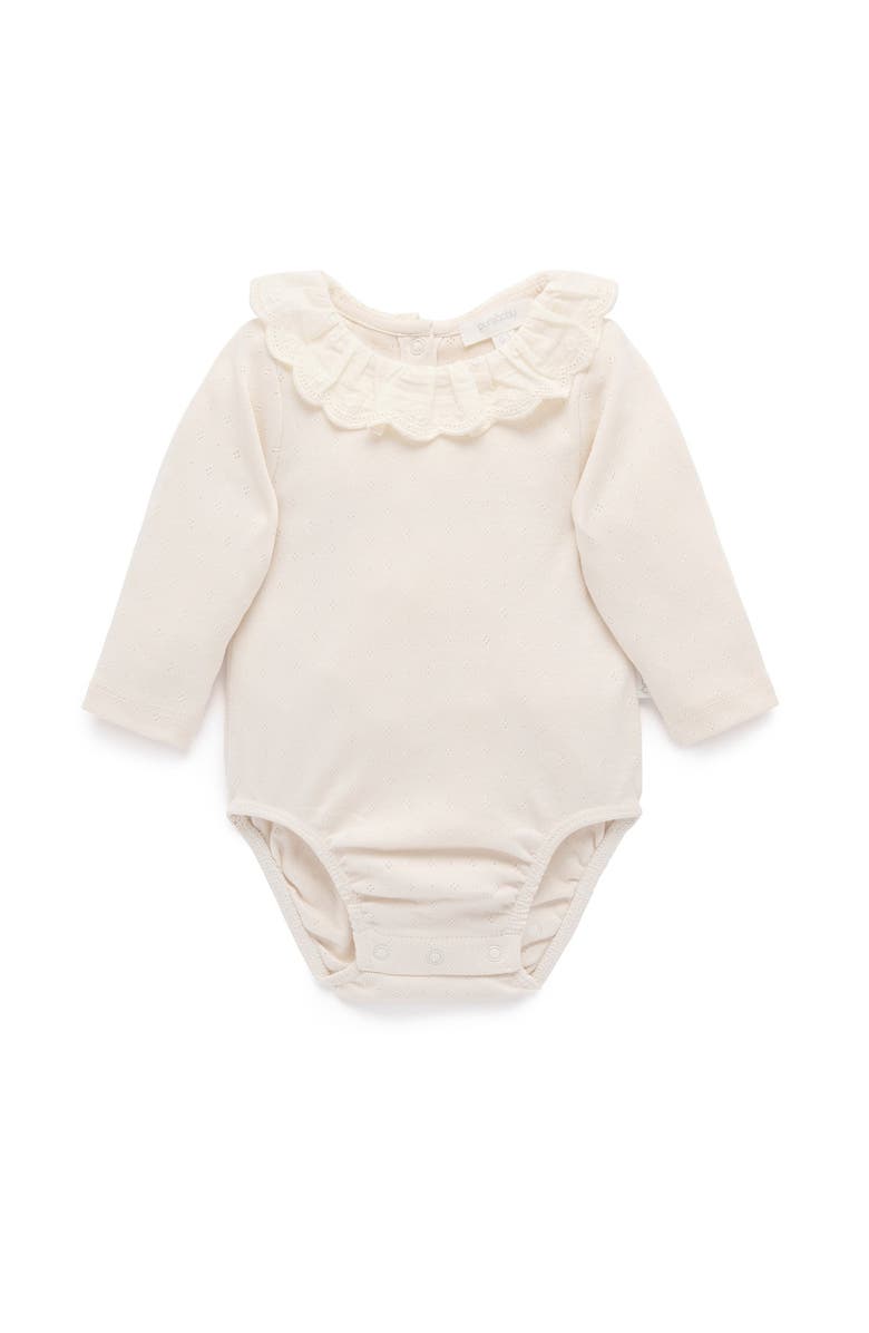 Purebaby Ruffle Pointelle Bodysuit, Main, color,