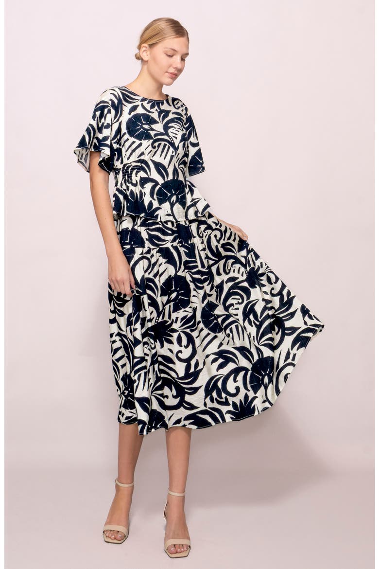 Tiered Midi Skirt, Alternate, color, NAVY/ WHITE
