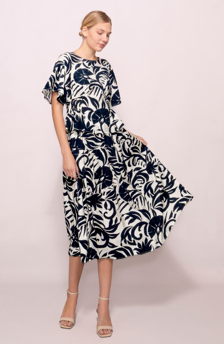 MELLODAY Tiered Midi Skirt, Alternate, color, Navy/ White