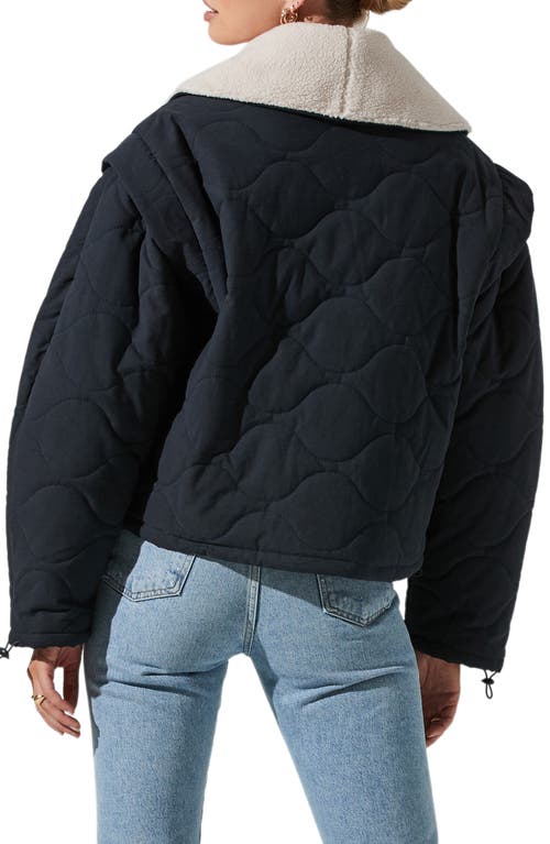 Astr The Label Nadine Faux Shearling Trim Quilted Jacket In Blue