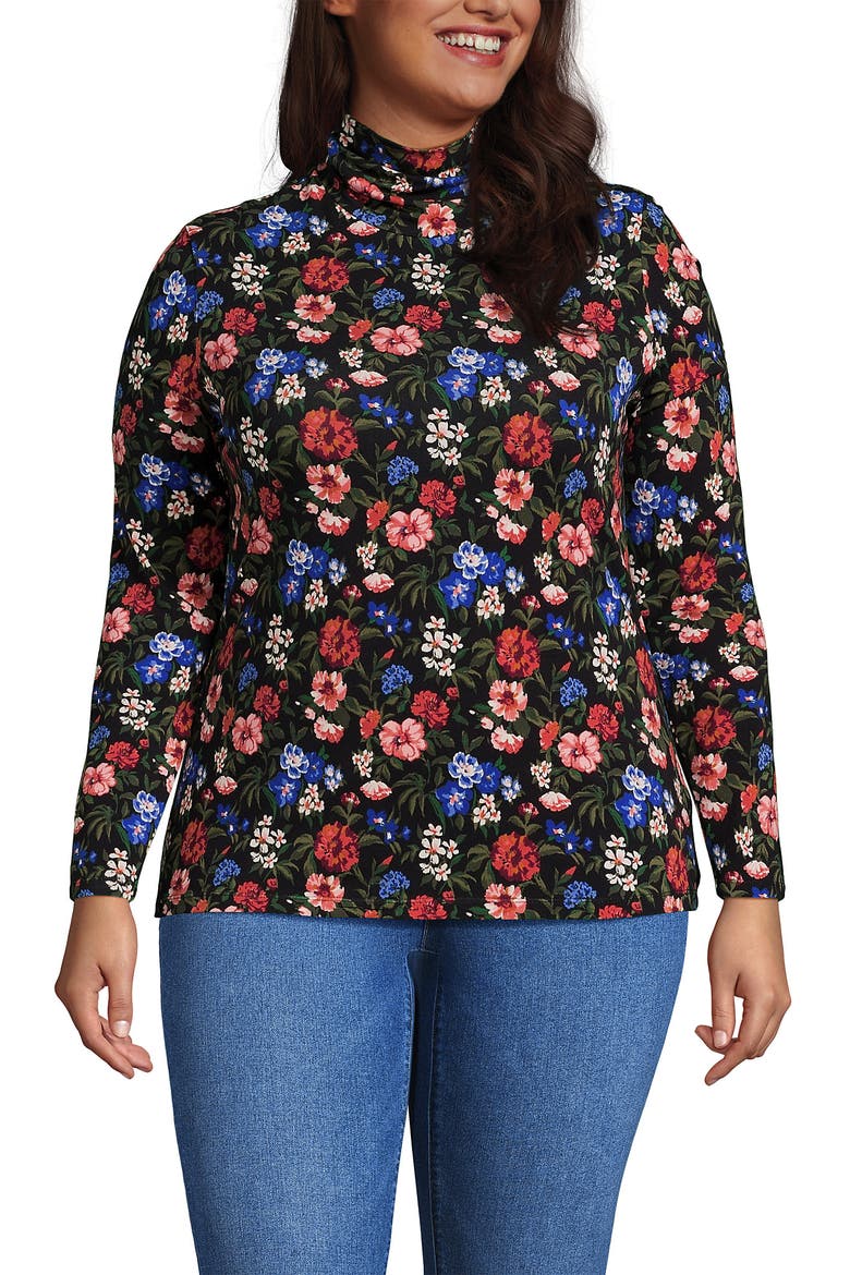 Lightweight Jersey Long Sleeve Turtleneck, Main, color, Black Multi Floral
