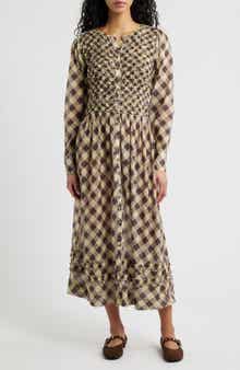 Damson Madder Posey Smocked Long Sleeve Midi Dress
