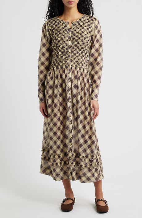 Damson Madder Posey Smocked Long Sleeve Midi Dress