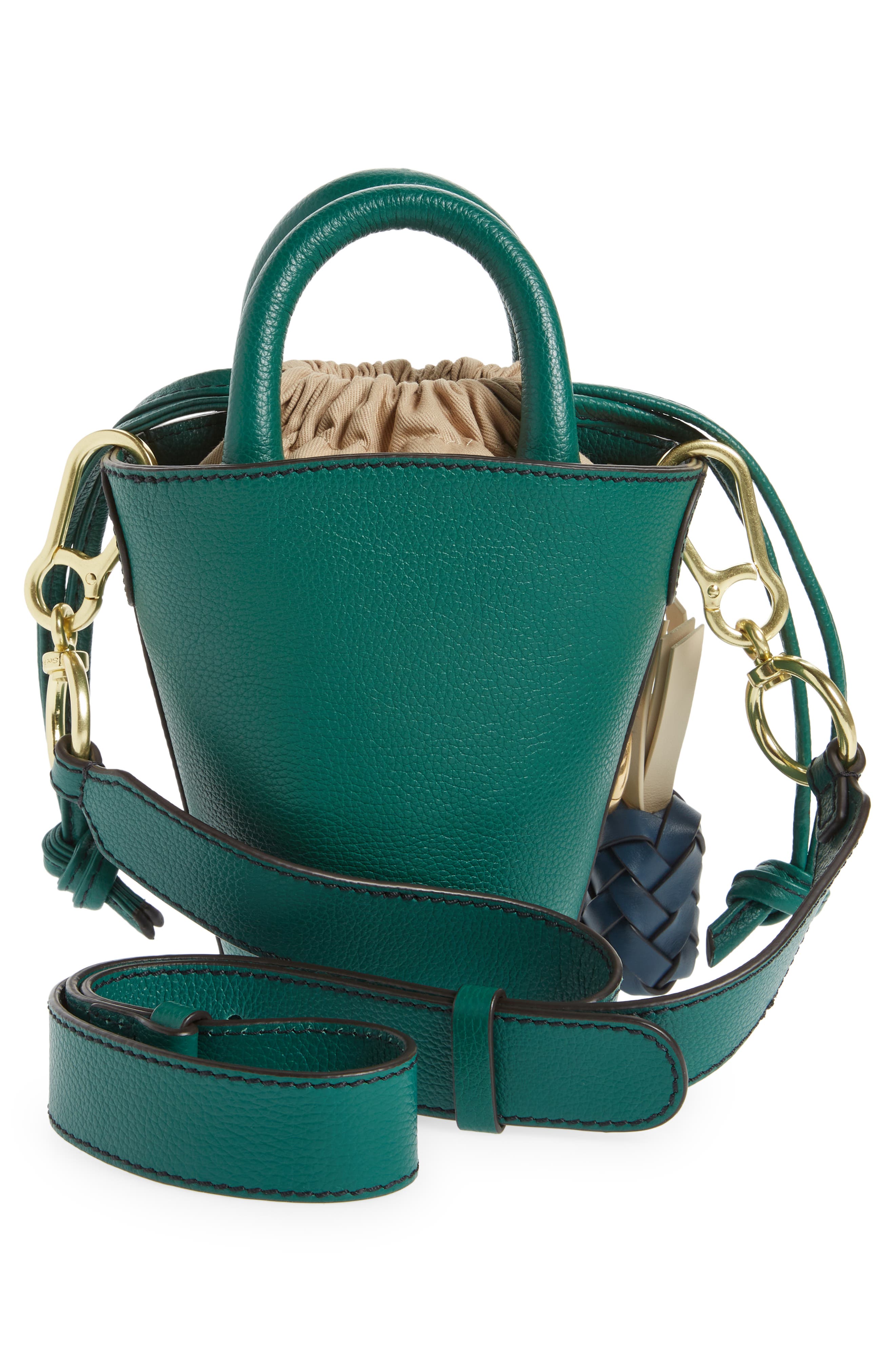Mini Leather Bucket Bag, Alternate, color, WOODSY GREEN