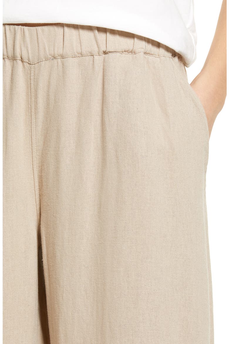 Wide Leg Pull-On Linen Blend Pants, Alternate, color, TAN COBBLESTONE