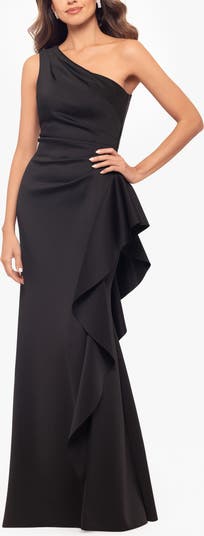 One-Shoulder Ruffle Scuba Crepe Gown