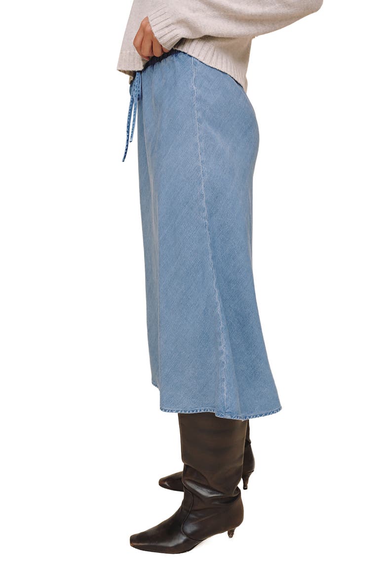 Tie Waist Denim Bias Midi Skirt, Alternate, color, INDIGO HARBOR WASH