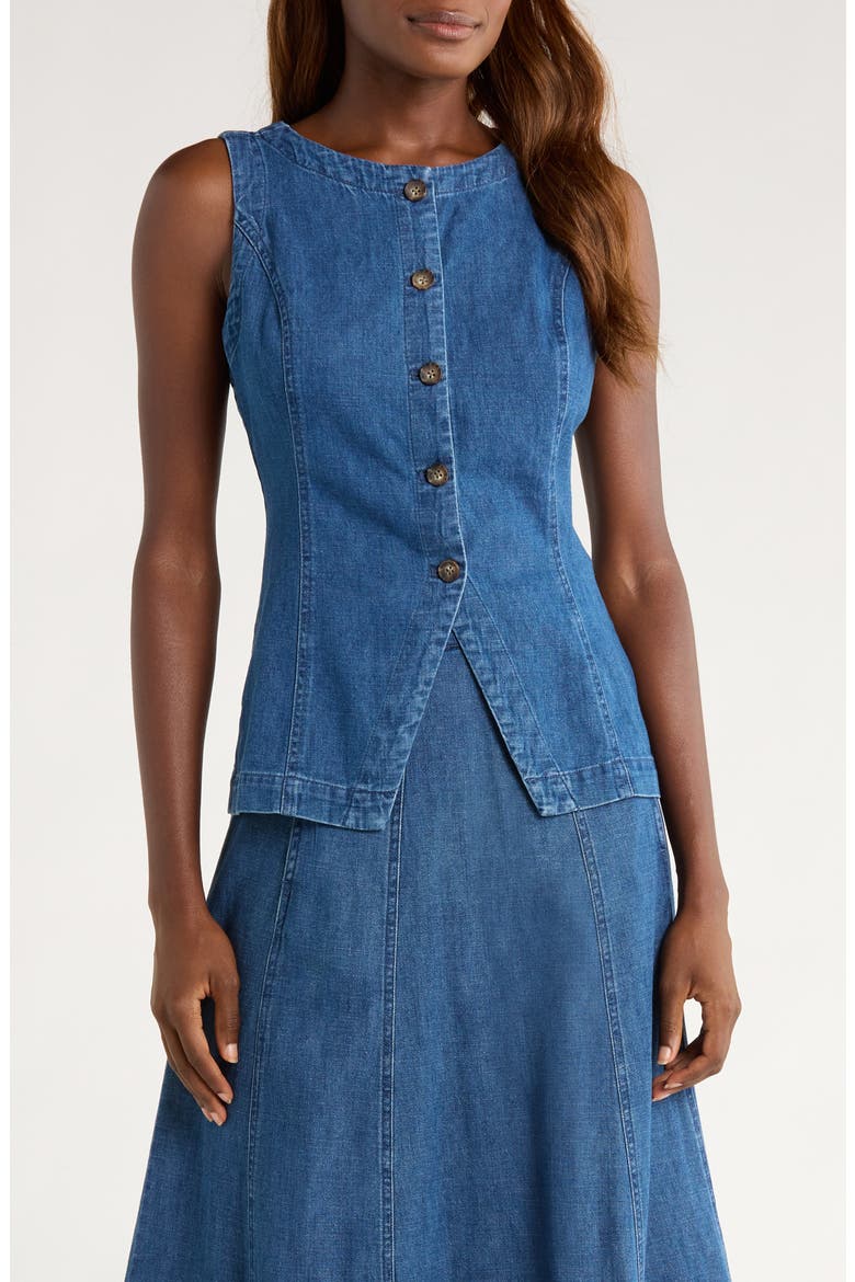 Charlie Denim Cutaway Vest, Main, color, MEDIUM WASH