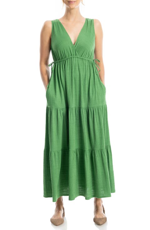 V-Neck Sleeveless Tiered Maxi Dress