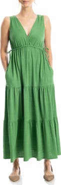 MAX STUDIO V-Neck Sleeveless Tiered Maxi Dress