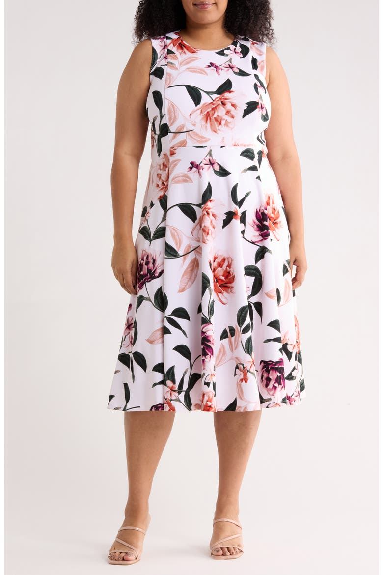 Floral Fit & Flare Midi Dress, Main, color, BLUSH MULTI