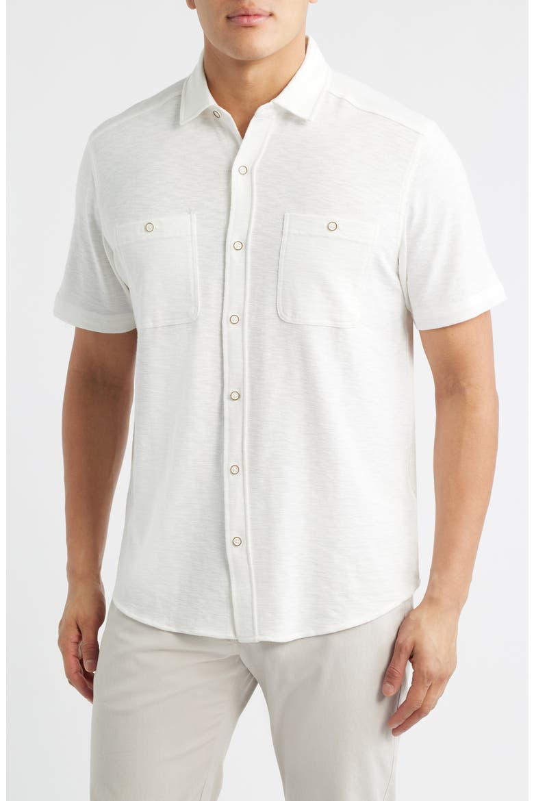 Riley Short Sleeve Knit Button-Up Shirt, Main, color, WHITE