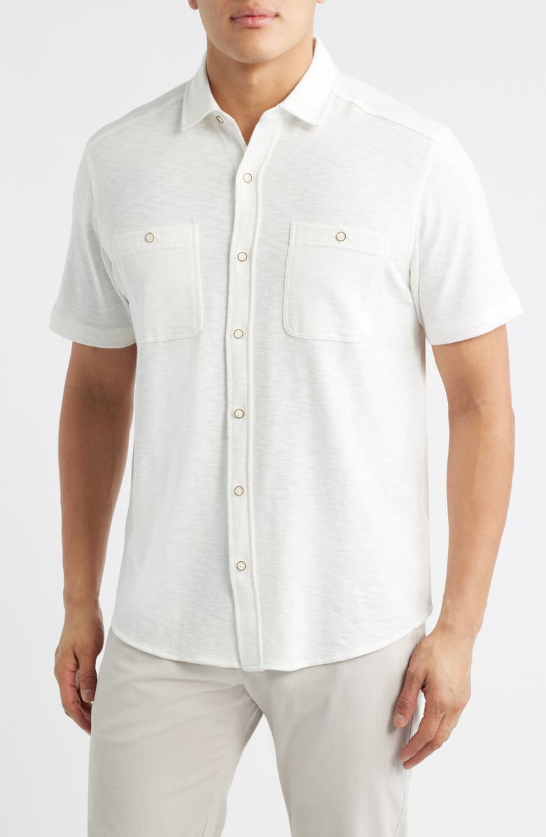 Johnston & Murphy Riley Short Sleeve Knit Button-Up Shirt, Main, color, White