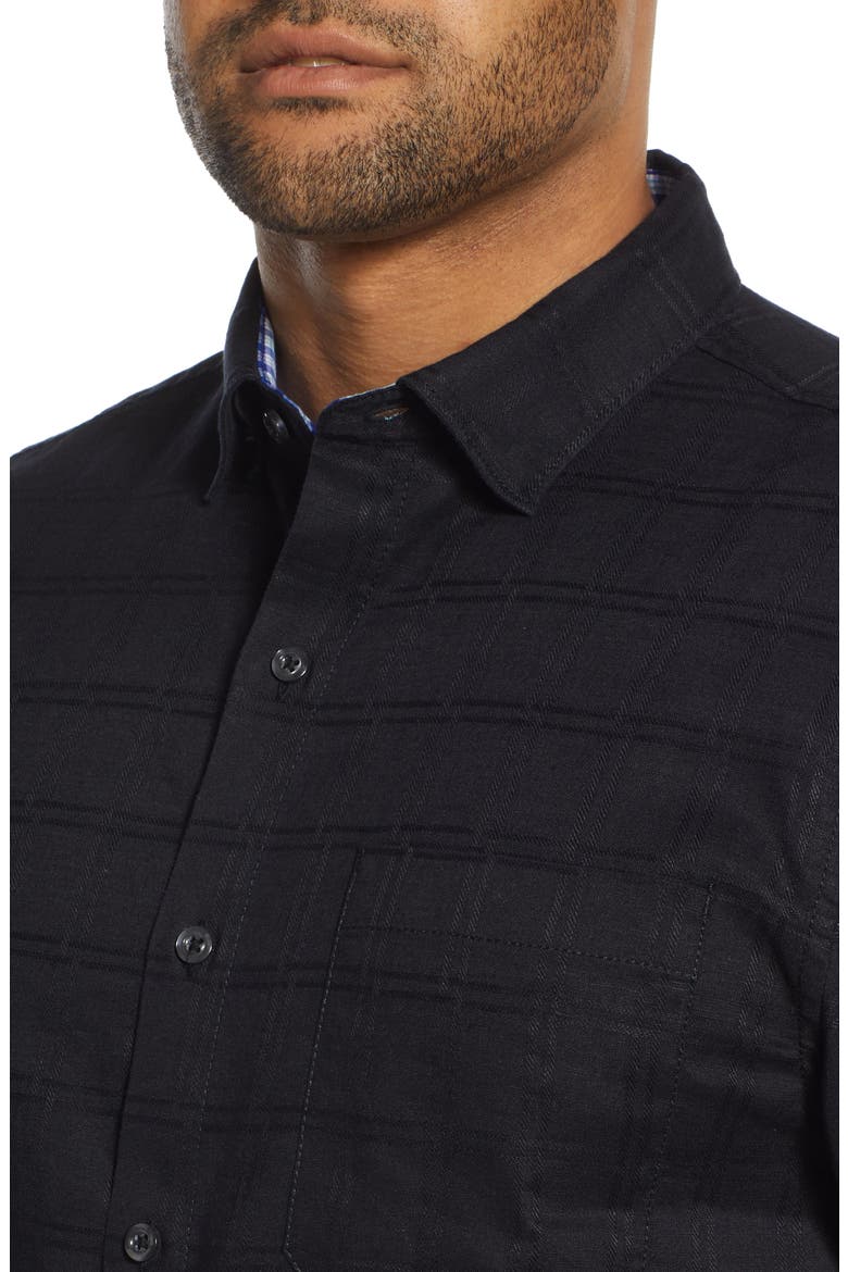 Costa Capri Classic Fit Short Sleeve Linen Blend Button-Up Shirt, Alternate, color, BLACK
