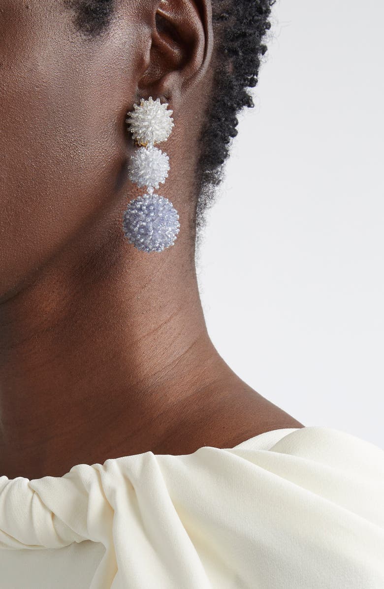 Oscar de la Renta Triple Pompom Beaded Drop Earrings, Alternate, color, Blue Multi