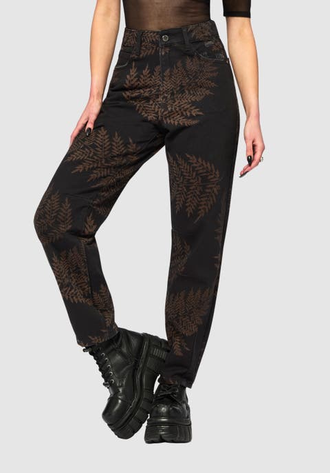 Ruin Fern Printed Barrel Leg Denim Jeans